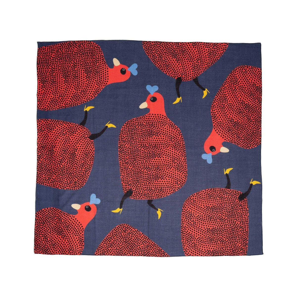 Japanese Merino Wool 'Running Hens' navy 正方形スカーフ | YARN&COPPER