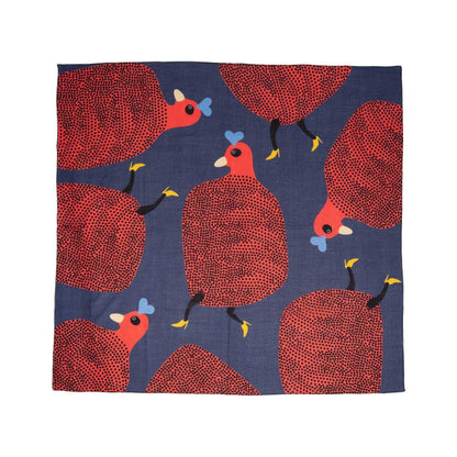 Japanese Merino Wool 'Running Hens' navy 正方形スカーフ | YARN&COPPER