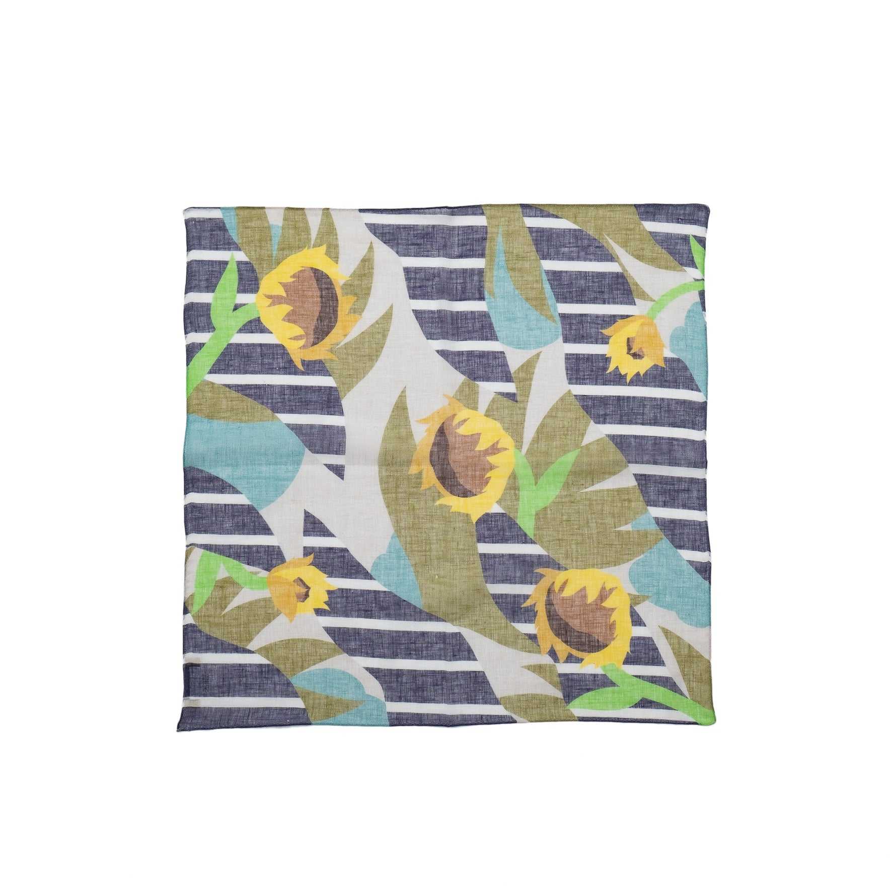 近江リネン Japanese Linen 'Sunflowers' navy リング付きミニスカーフ