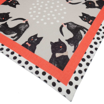 Japanese Printed Organic cotton 'Dickie Bow Cats' w/black リング付きミニスカーフ