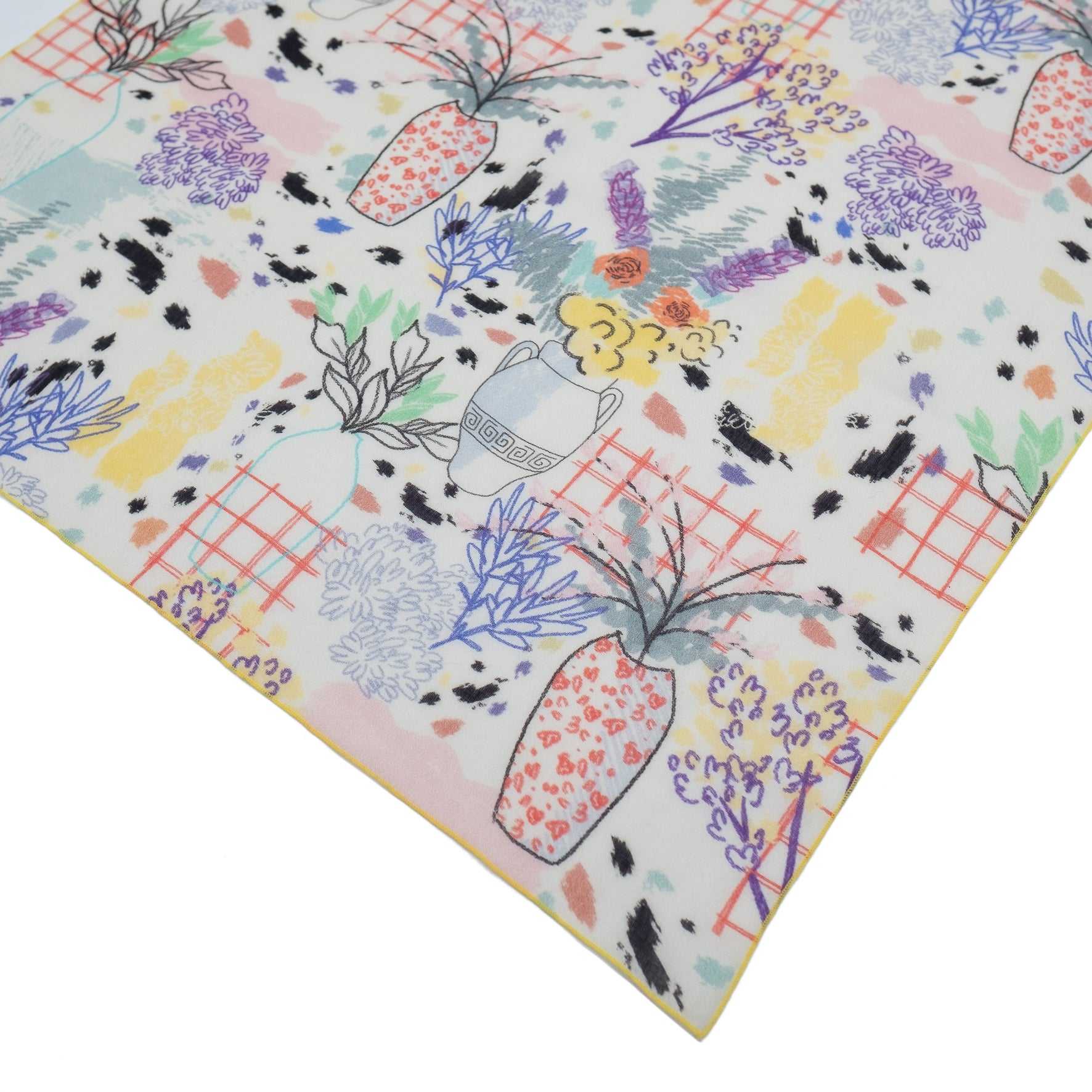 Japanese Printed Organic cotton 'Amelia`s Patio' white リング付きミニスカーフ