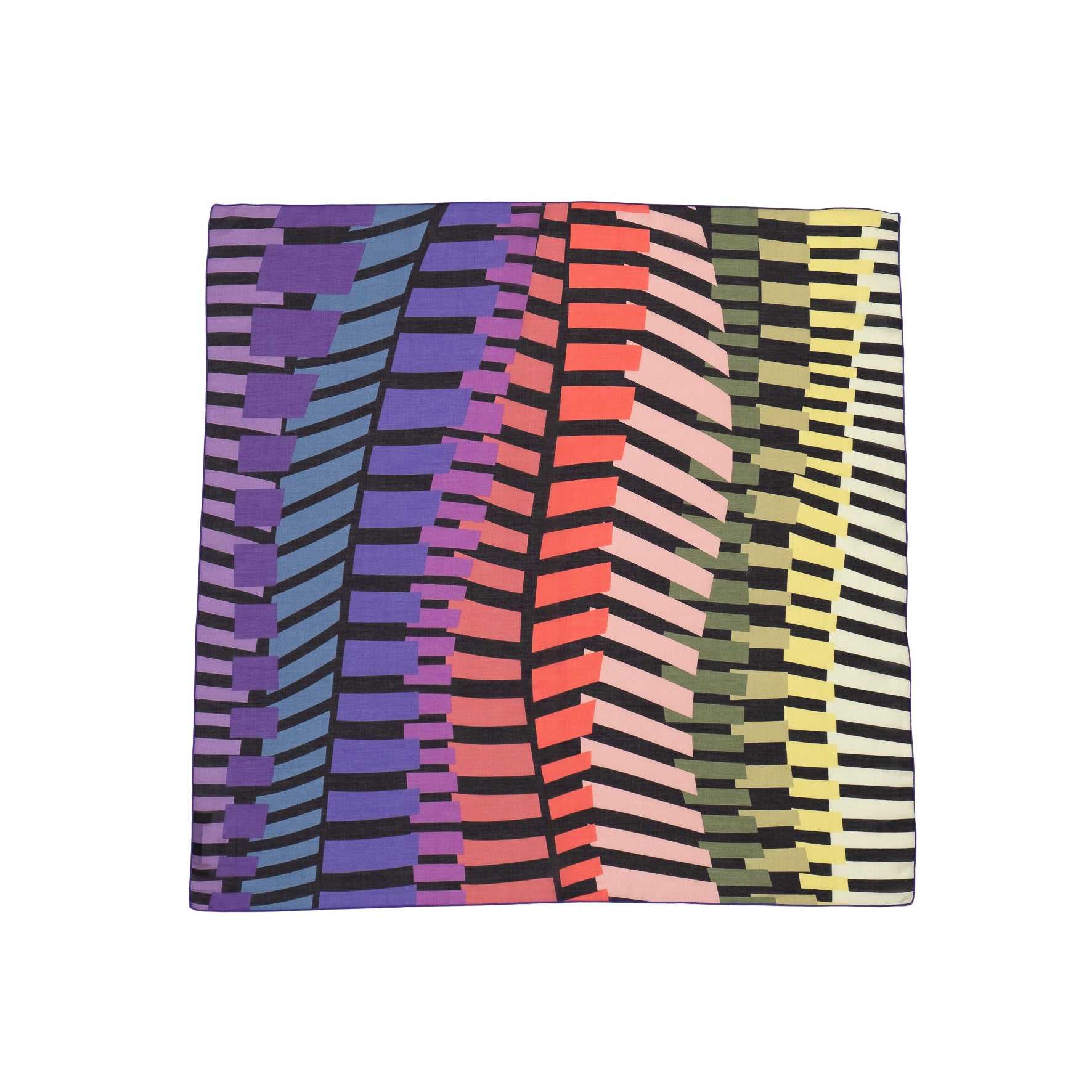 Japanese Printed Silk Cotton 'Piano' rainbow スカーフリング付きミニスカーフ