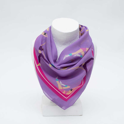 Japanese Printed Silk Cotton 'Work Out' pink purple スカーフリング付きミニスカーフ