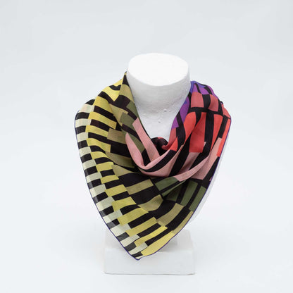 Japanese Printed Silk Cotton 'Piano' rainbow スカーフリング付きミニスカーフ