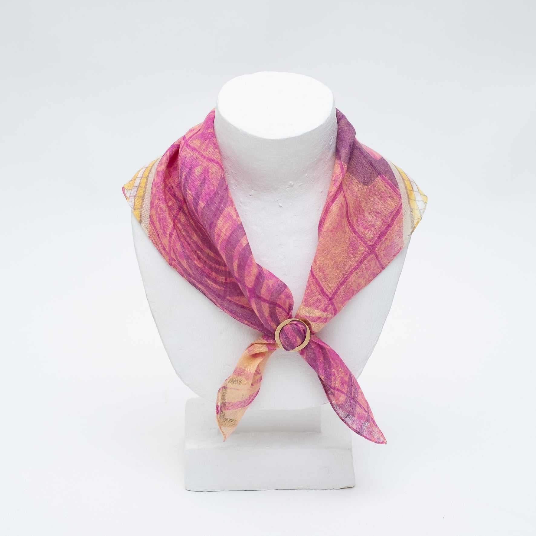 近江リネン Japanese Linen 'Reflections' sunset pink リング付きミニスカーフ