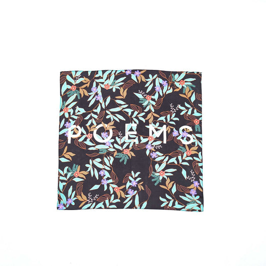 Japanese Printed Silk  'POEM' black  ウェーブリング付きミニスカーフ