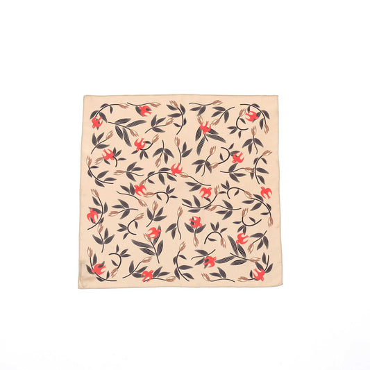 Japanese Printed Silk 'Gypsy Rose' beige  ウェーブリング付きミニスカーフ