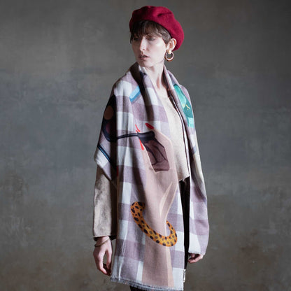 Japanese Merino Wool 'The Make Up Artist' pink/grey 二重仕立てのロングストール