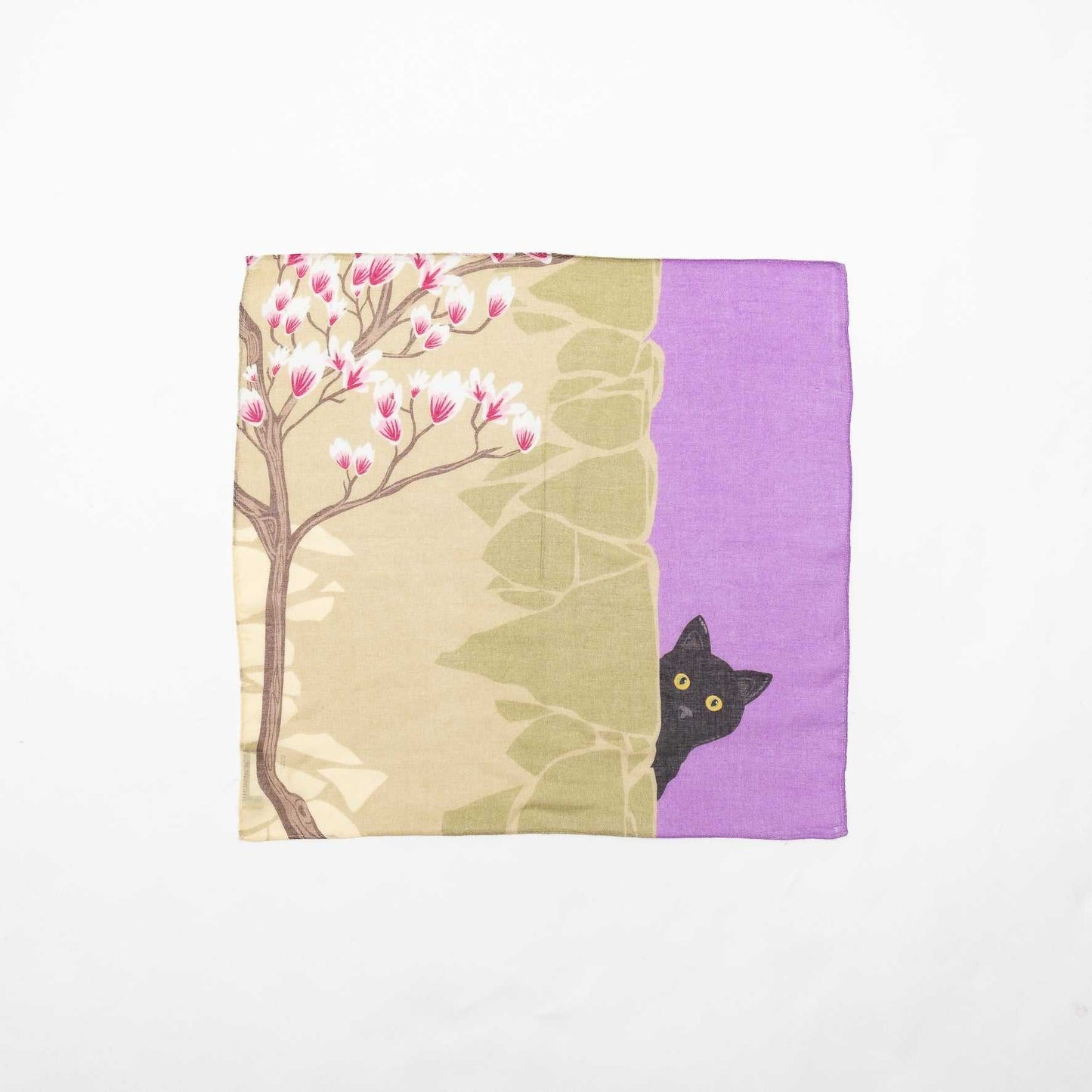 Japanese Printed TAKEFU 'Magnolia' purple スカーフリング付きミニスカーフ