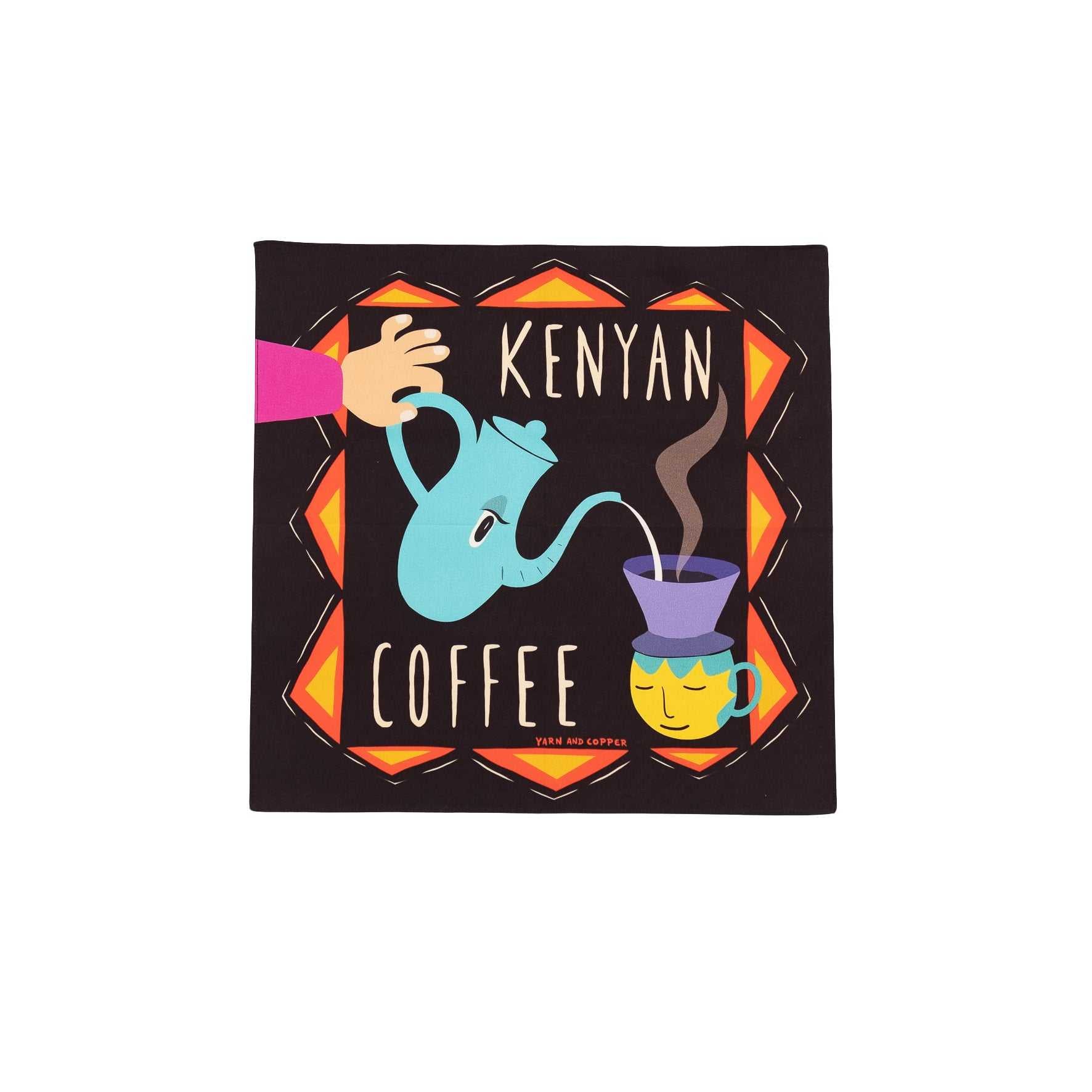 Organic cotton 'Kenyan Coffee' Black & Latte brown ハンカチ/ポケットチーフ
