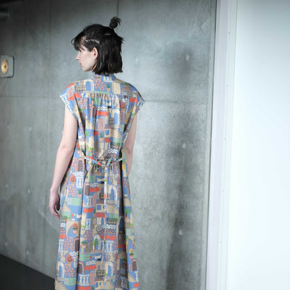 Japanese Printed Organic Cotton 'Italy' ギャザーシャツドレス