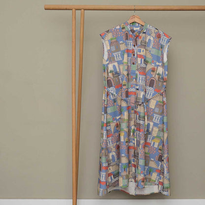 Japanese Printed Organic Cotton 'Italy' ギャザーシャツドレス