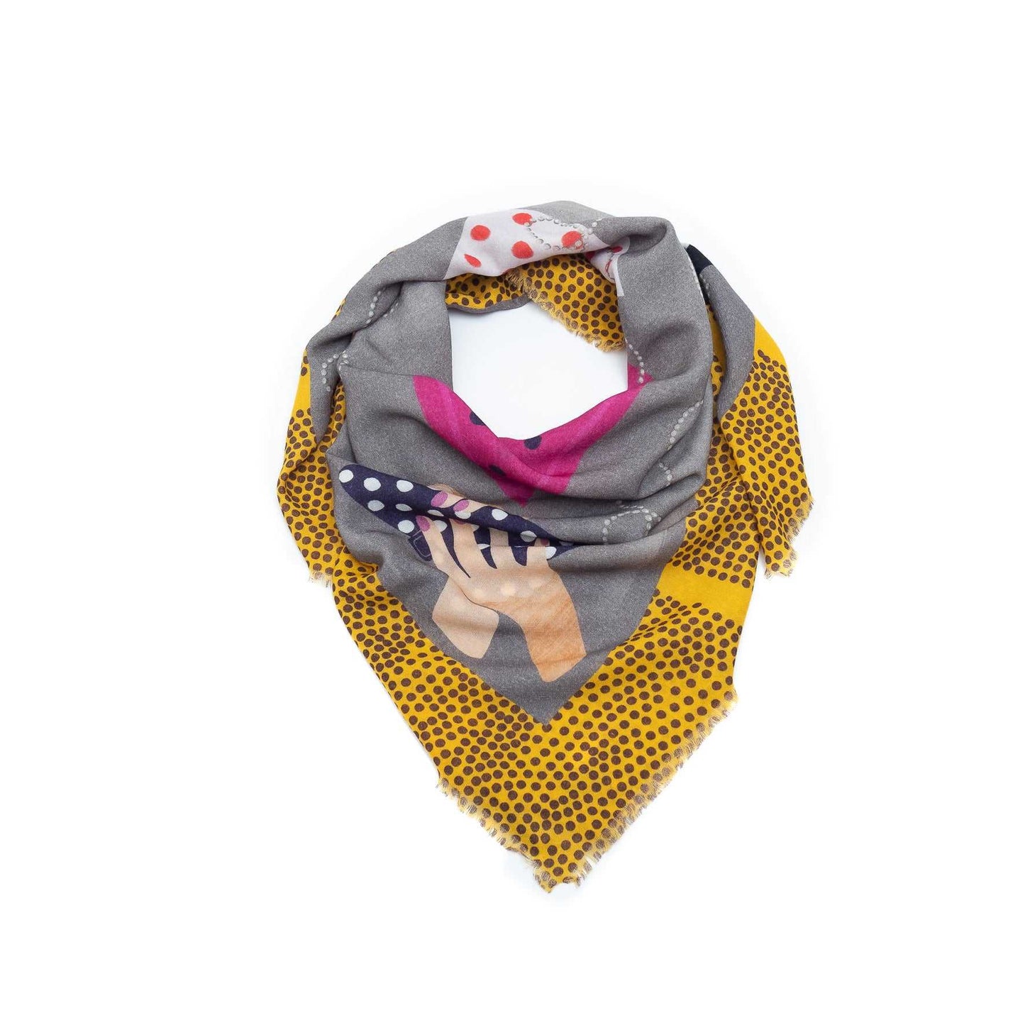 Japanese Merino Wool 'Polka Dot Queen' sunny yellow 正方形スカーフ