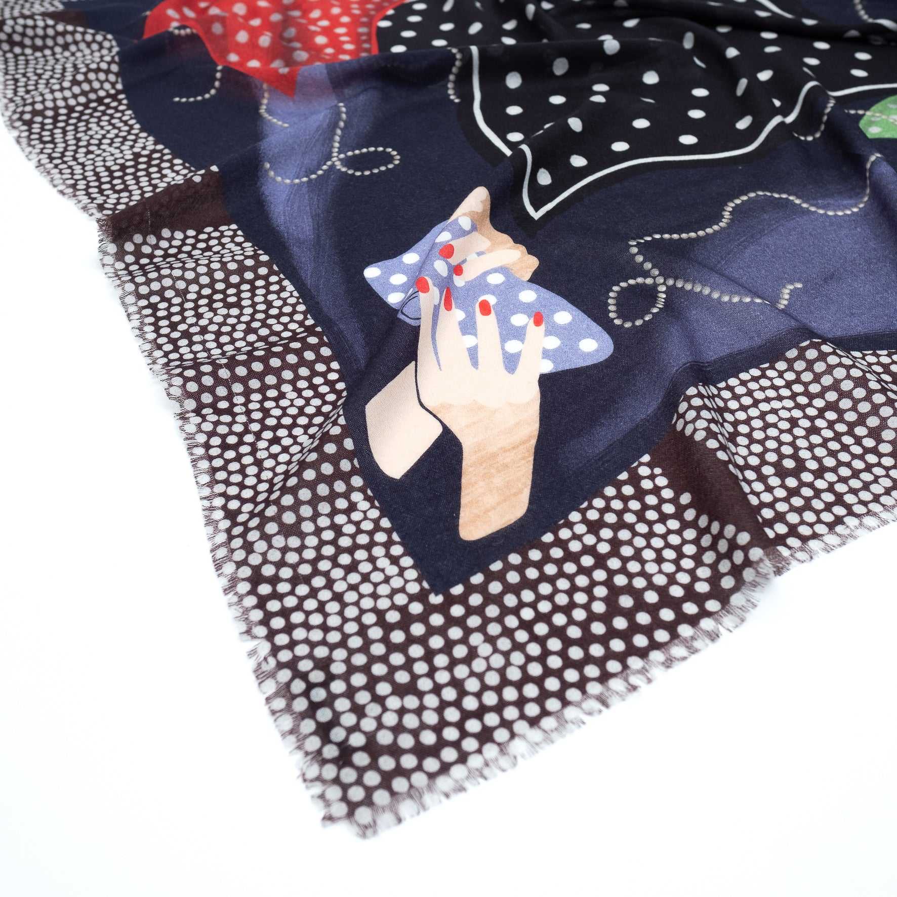 Japanese Merino Wool 'Polka Dot Queen' navy 正方形スカーフ