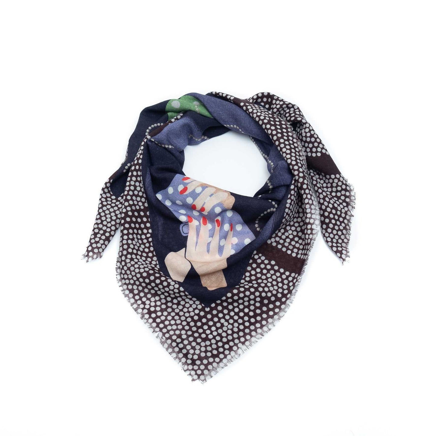 Japanese Merino Wool 'Polka Dot Queen' navy 正方形スカーフ