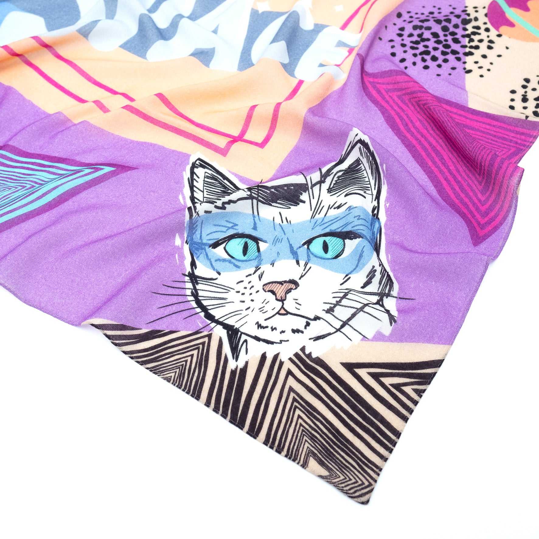 Japanese Merino Wool 'Mysterious Cats' Pink 正方形スカーフ