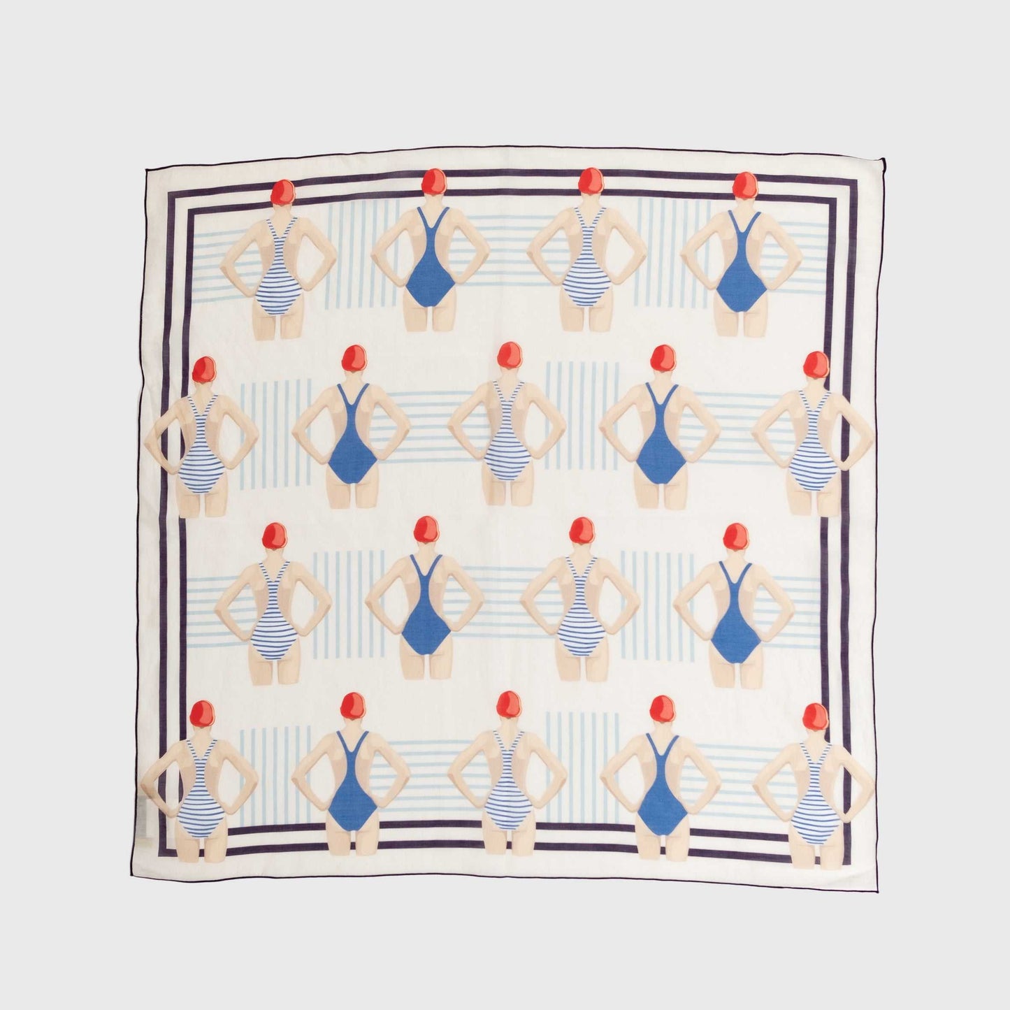 Japanese Printed Silk Cotton 'The English Channel' cream 8リング付きミニスカーフ