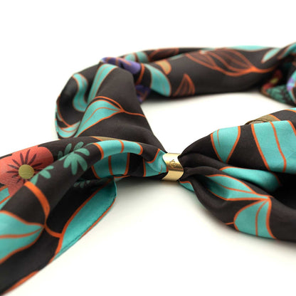 Japanese Printed Silk  'POEM' black  ウェーブリング付きミニスカーフ