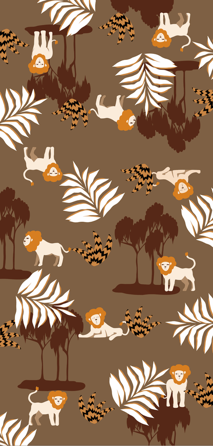 Japanese Printed Organic Cotton 'King of the Jungle' C. brown ロングストール