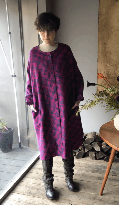 播州織 Japanese Wool/Cotton Jacquard Coat Dress / Pink