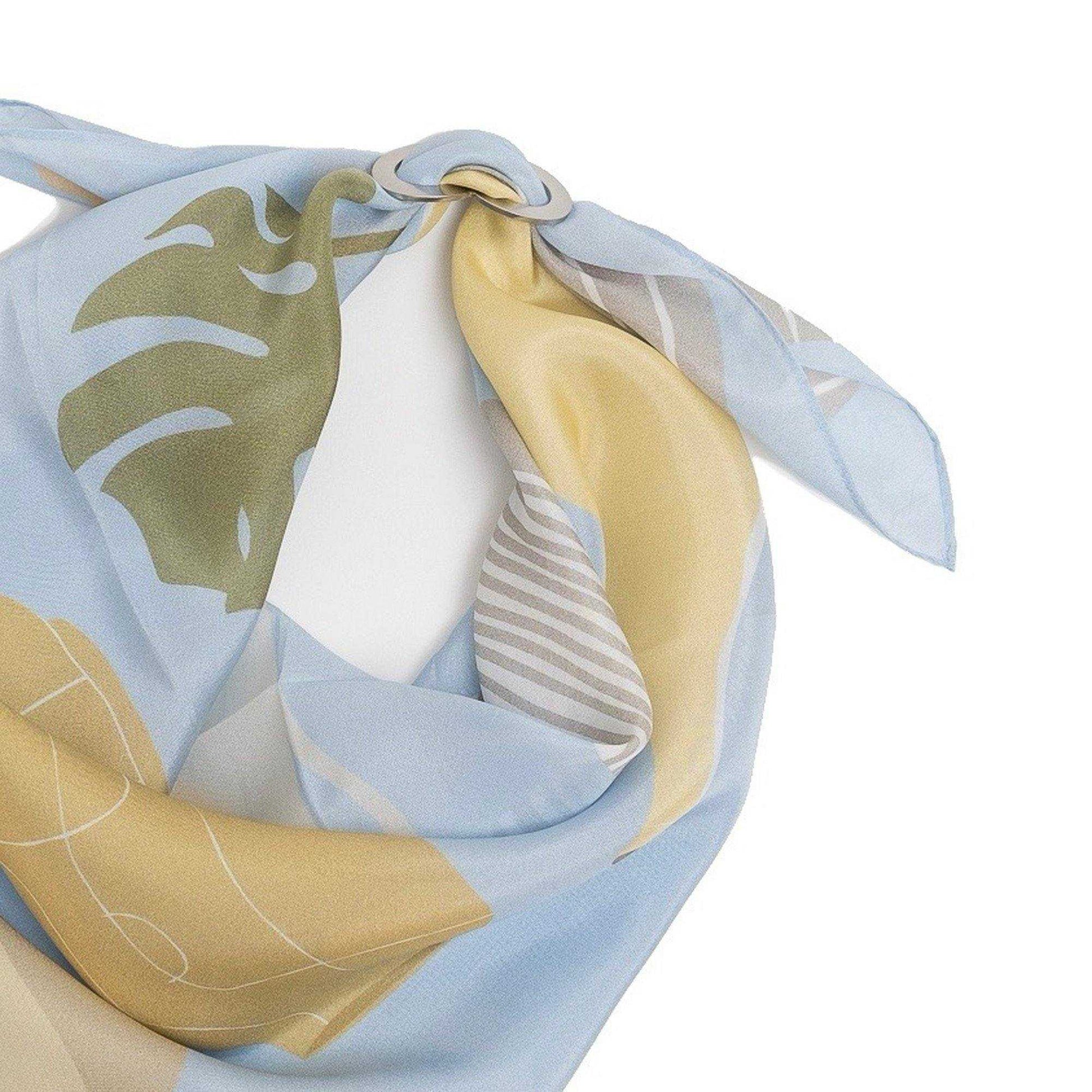 Japanese Printed silk 'Porcelain' sky blue リング付きミニスカーフ