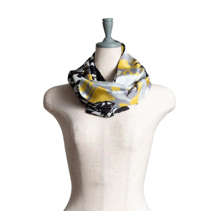 Japanese Printed Silk & Merino Wool 'Cresent Avenue' Yellow ループスカーフ