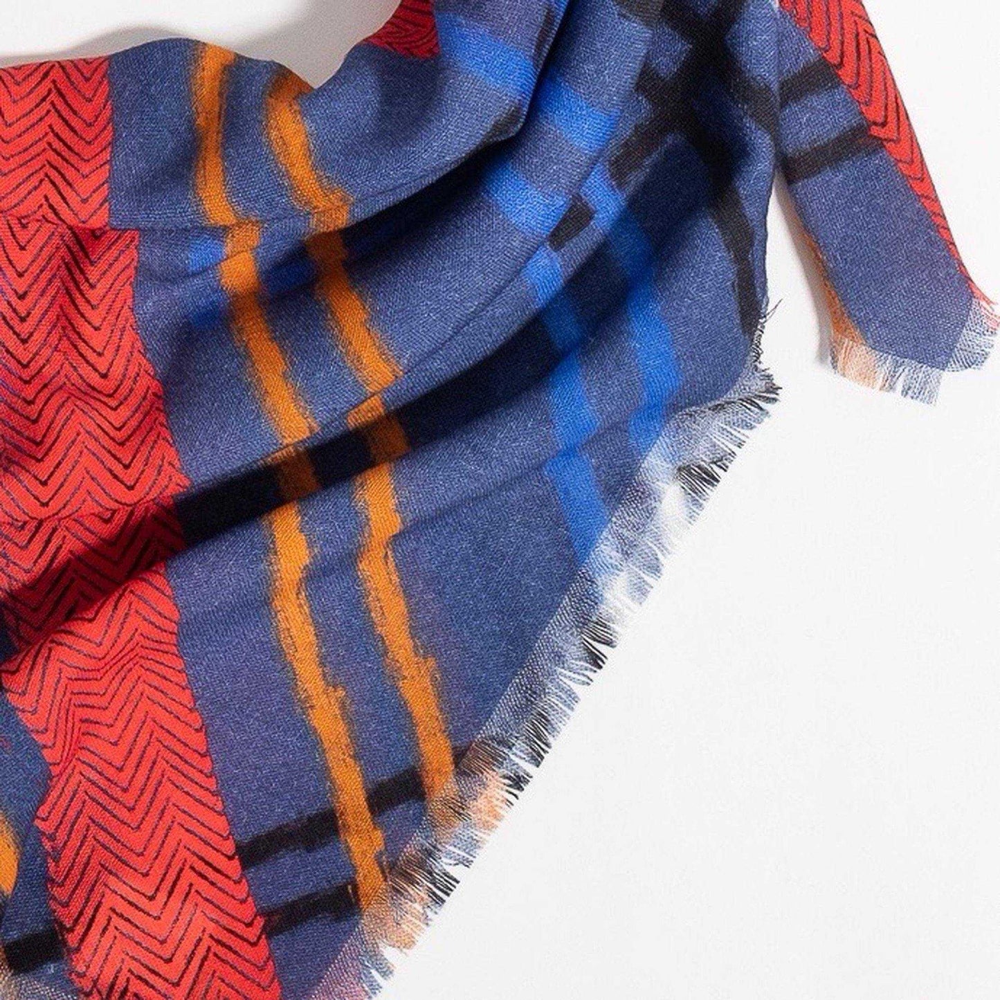 Japanese Merino Wool 'Kingdom Square' Royal Blue 正方形スカーフ