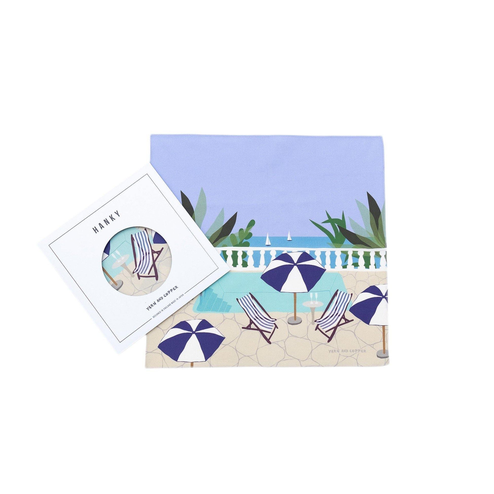 2色 Japanese PrintedOrganicCotton'The French Riviera`DSブロードハンカチ/ポケットチーフ
