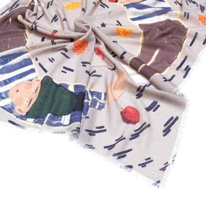 Japanese Merino Wool 'Another Windy Day' Grey 正方形スカーフ