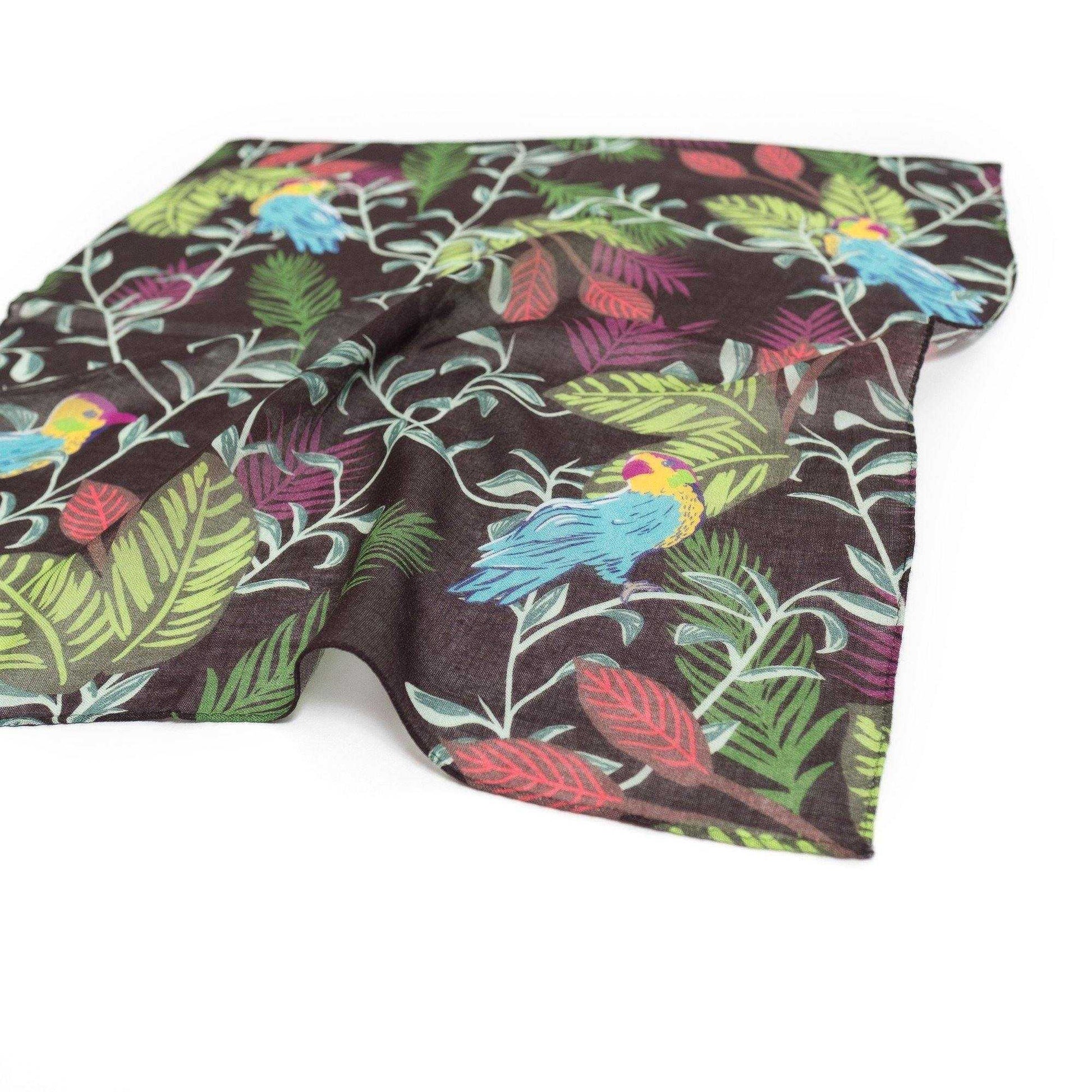 Japanese Printed TAKEFU 'Rainforest' black スカーフリング付きミニスカーフ