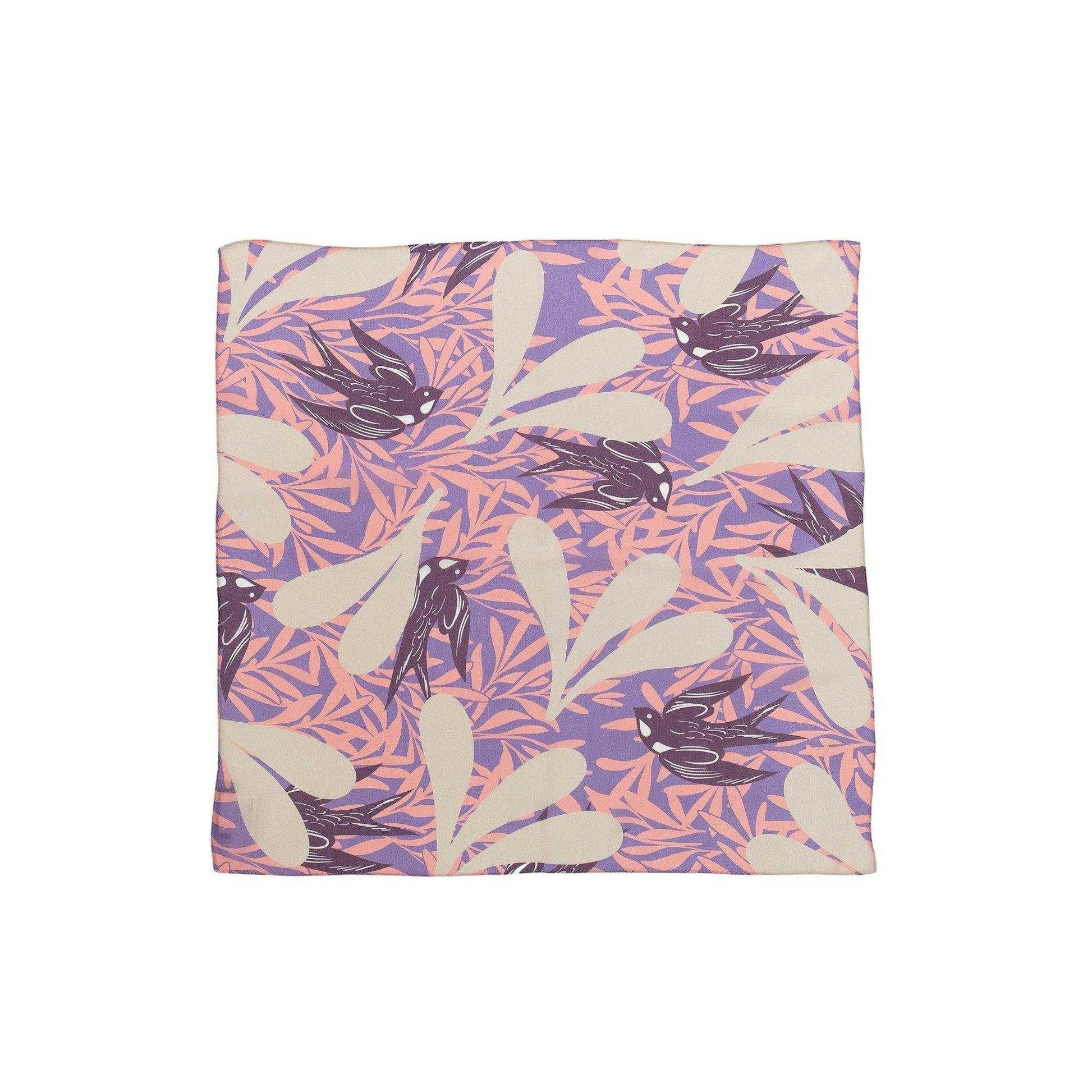Japanese Printed Silk 'Swift Swallows' Pink リング付きミニスカーフ