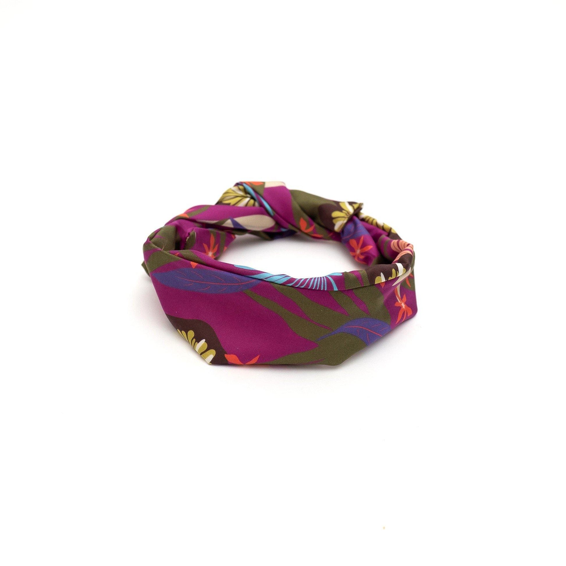 Japanese Printed Silk headband 'Tropics' purple ヘッドスカーフ