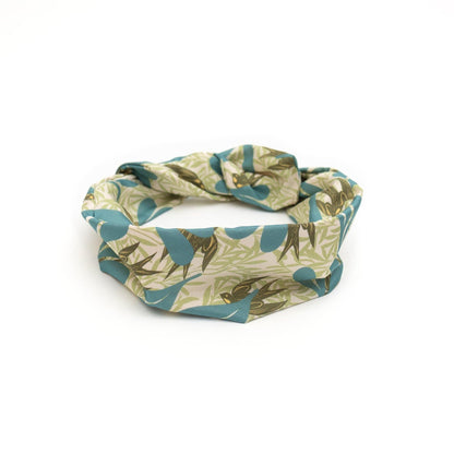 Japanese Printed Silk headband 'Swift Swallow' green ヘッドスカーフ