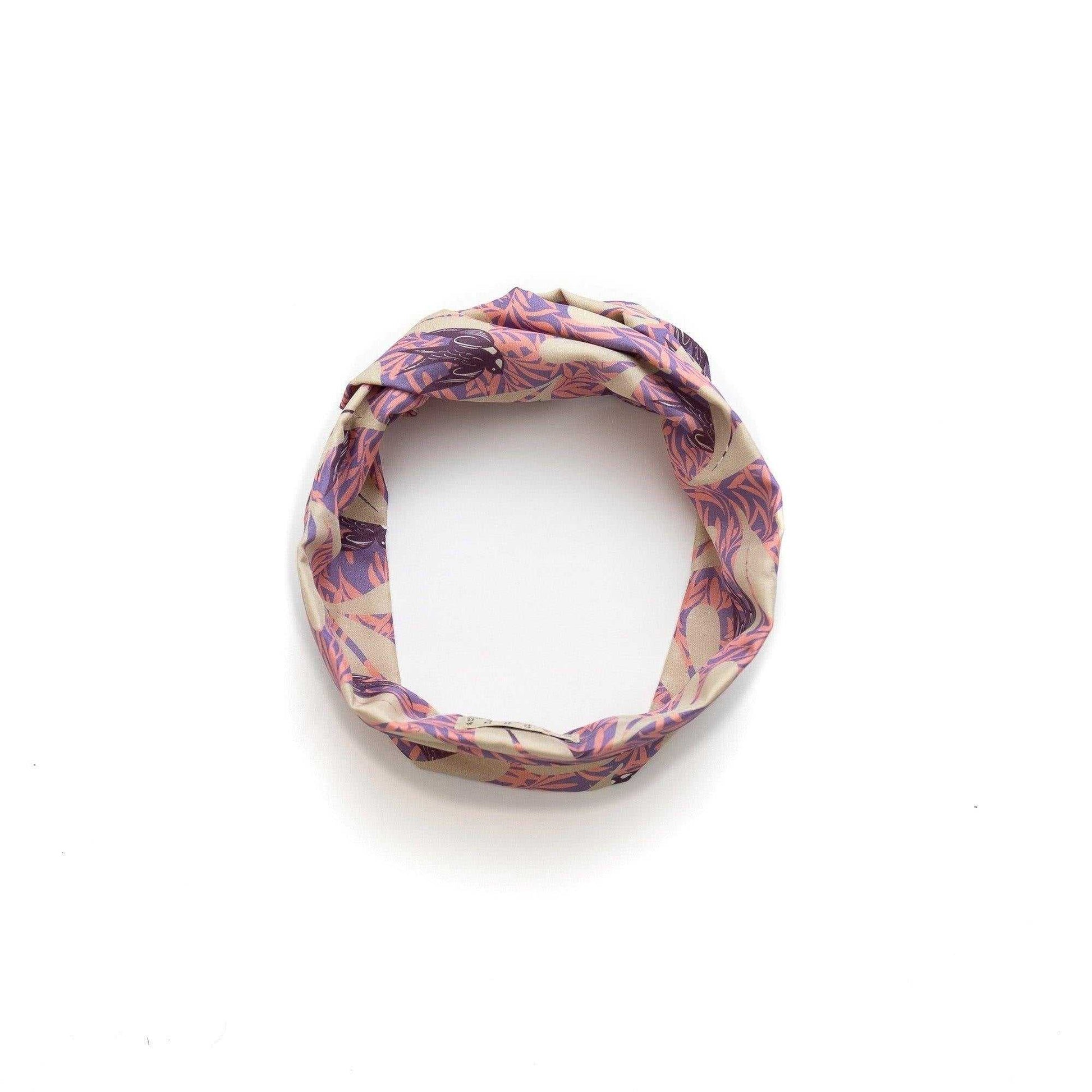Japanese Printed Silk headband 'Swift Swallow' pink ヘッドスカーフ