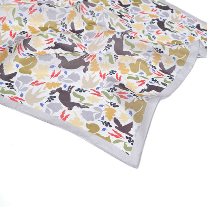 Japanese Printed Silk 'Bramley Hedge' grey  8リング付きミニスカーフ