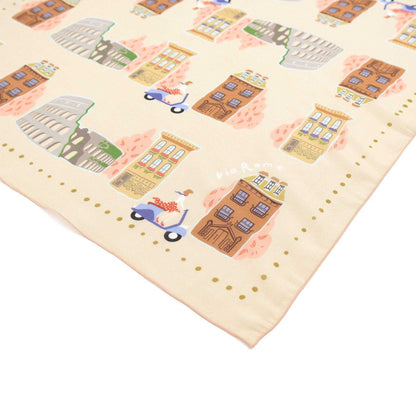 Japanese Printed Silk Cotton 'Via Rome' beige リング付きミニスカーフ