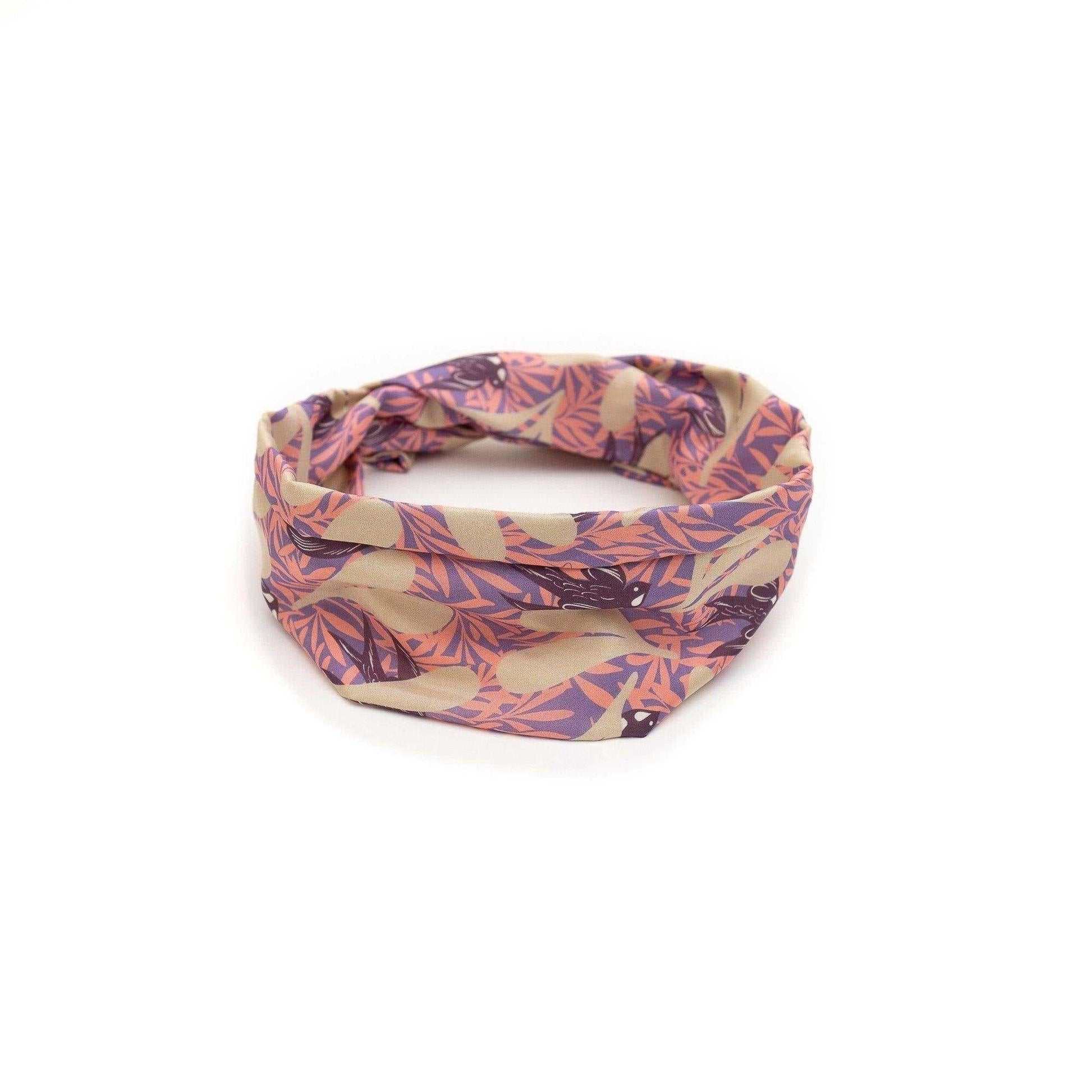 Japanese Printed Silk headband 'Swift Swallow' pink ヘッドスカーフ