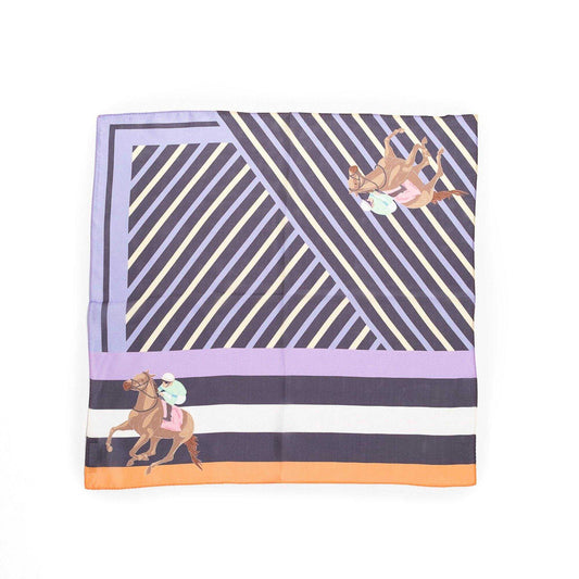 Japanese Printed Silk 'A day at the Races'  Navy リング付きミニスカーフ