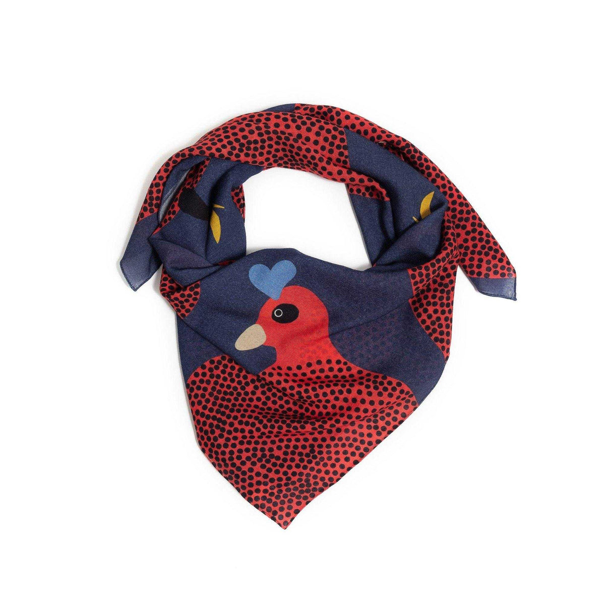 Japanese Merino Wool 'Running Hens' navy 正方形スカーフ | YARN&COPPER
