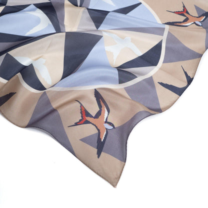 Japanese Printed Silk 'Kaleidoscope' beige  8リング付きミニスカーフ