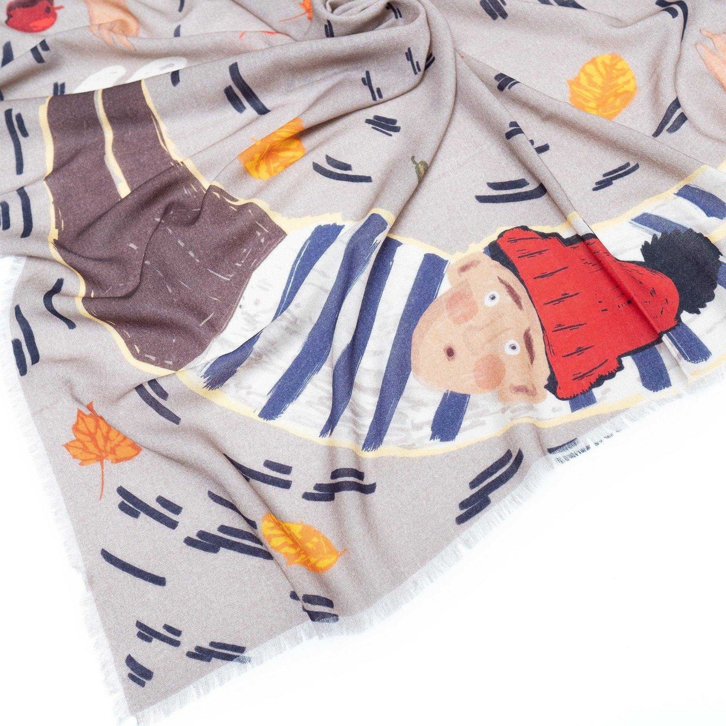 Japanese Merino Wool 'Another Windy Day' Grey 正方形スカーフ