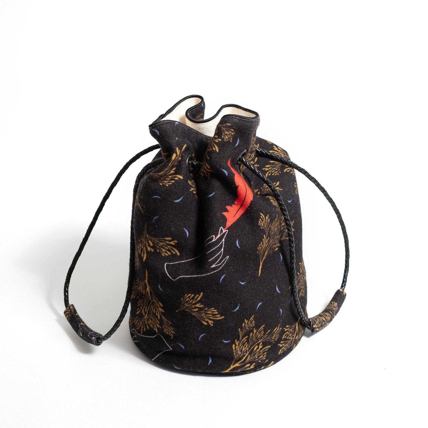 Japanese Printed Wool 'Primrose Hill' Black small bucket bag