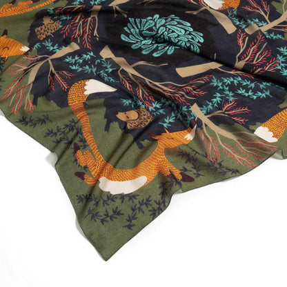 Japanese Merino Wool 'Fox Burrow' green  正方形スカーフ | YARN&COPPER