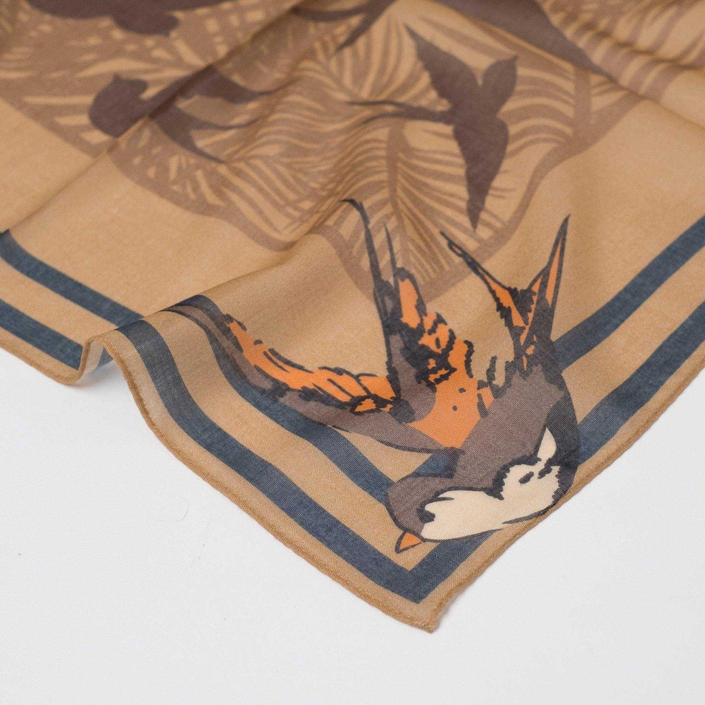 Japanese Printed Organic Cotton 'canopy' Camel リング付きミニスカーフ