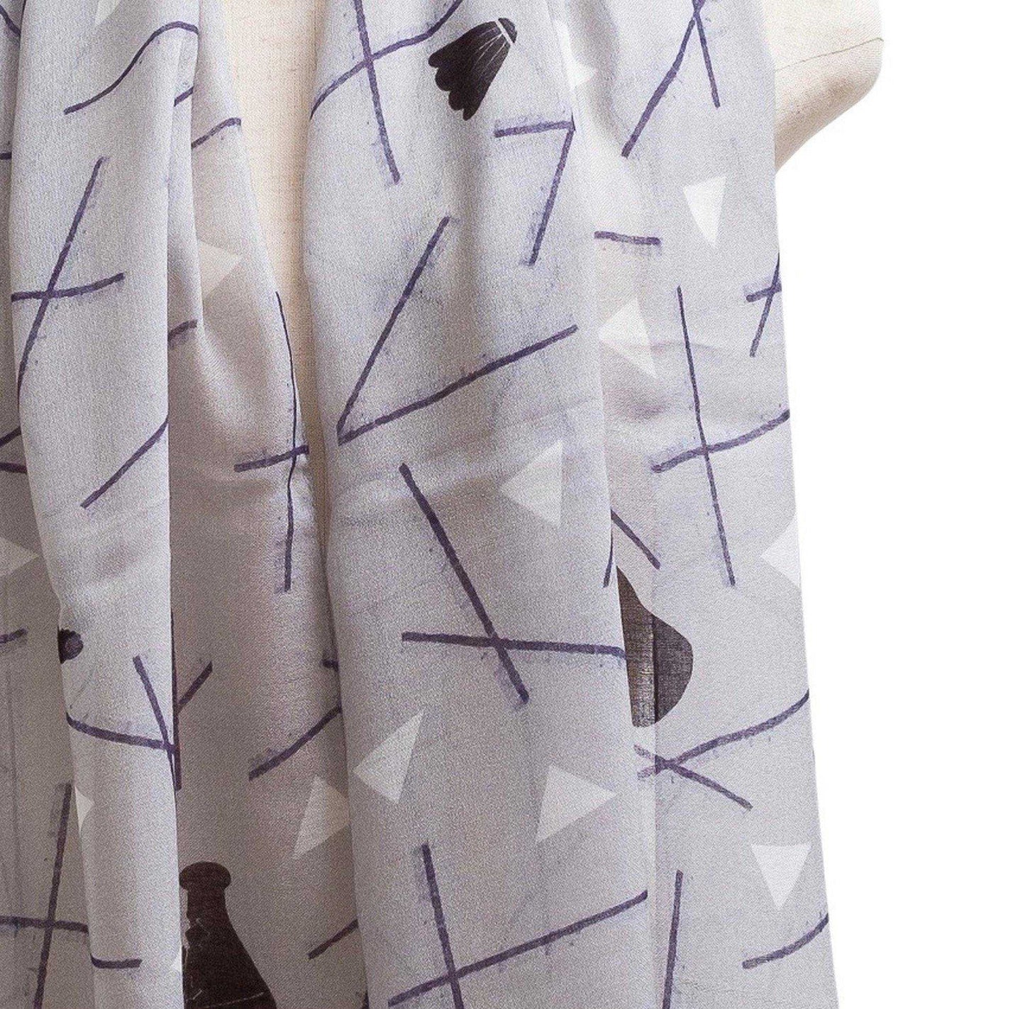 Japanese Printed TAKEFU 'Solstice' grey 細みのロングストール