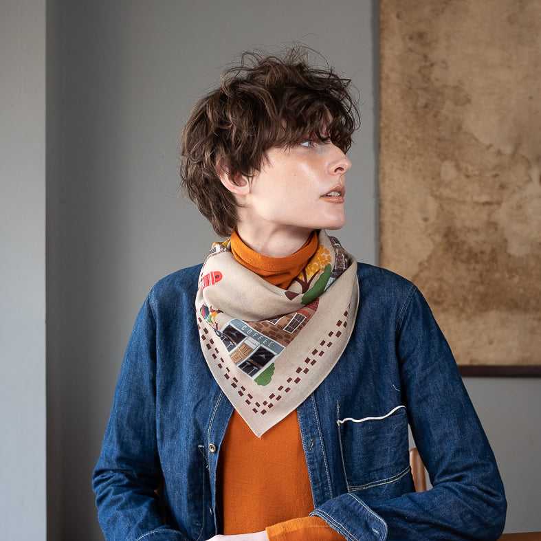 Japanese Merino Wool 'Via Notting Hill' day リング付きミニスカーフ